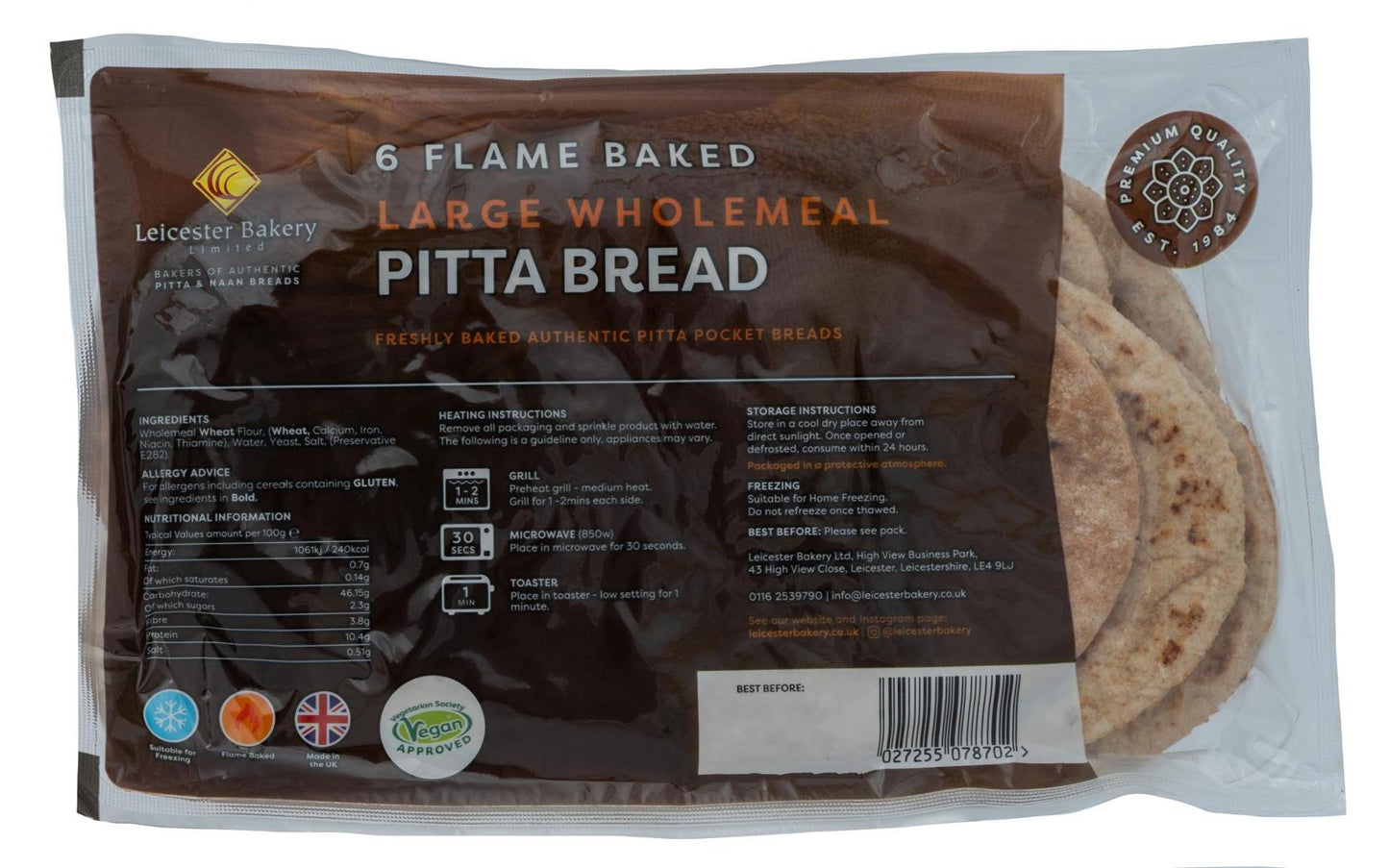 Leicester Bakery Wholemeal Pitta Bread (6 Pack)