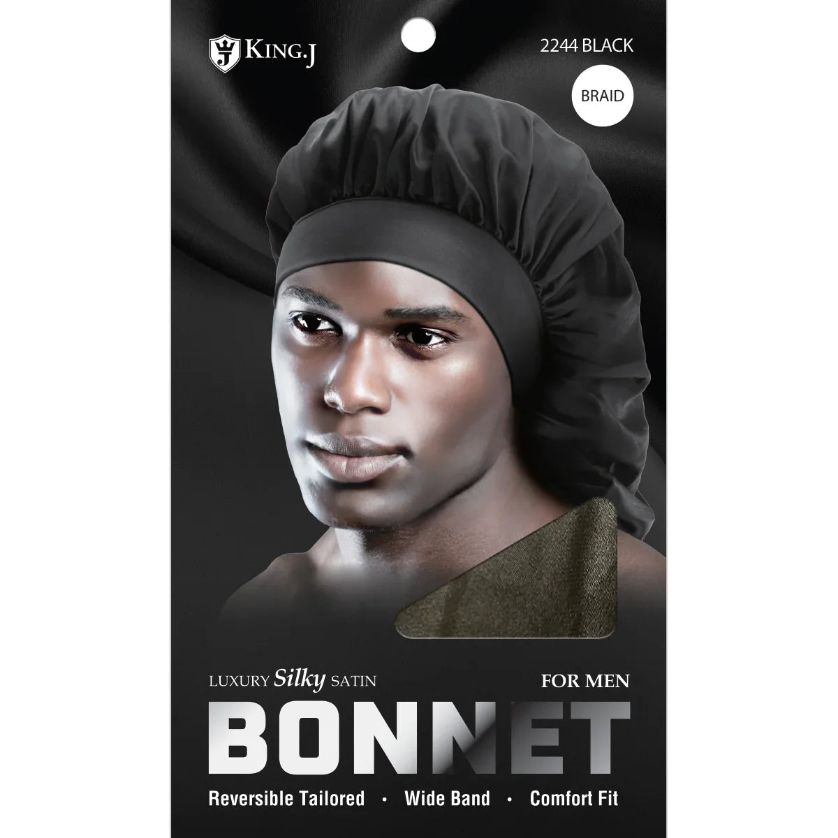 King.J Luxury Silky Satin Bonnet For Men 2244 Braid