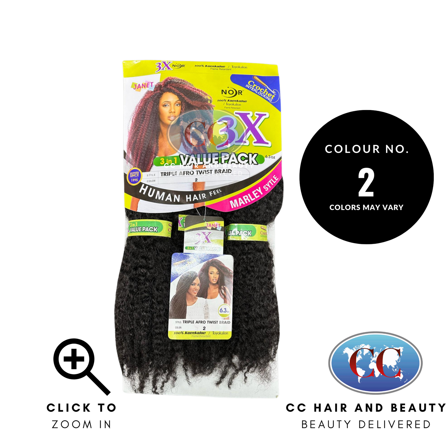 Janet Noir Triople Afro Twist Braid 3X - 3 in 1 Value Pack