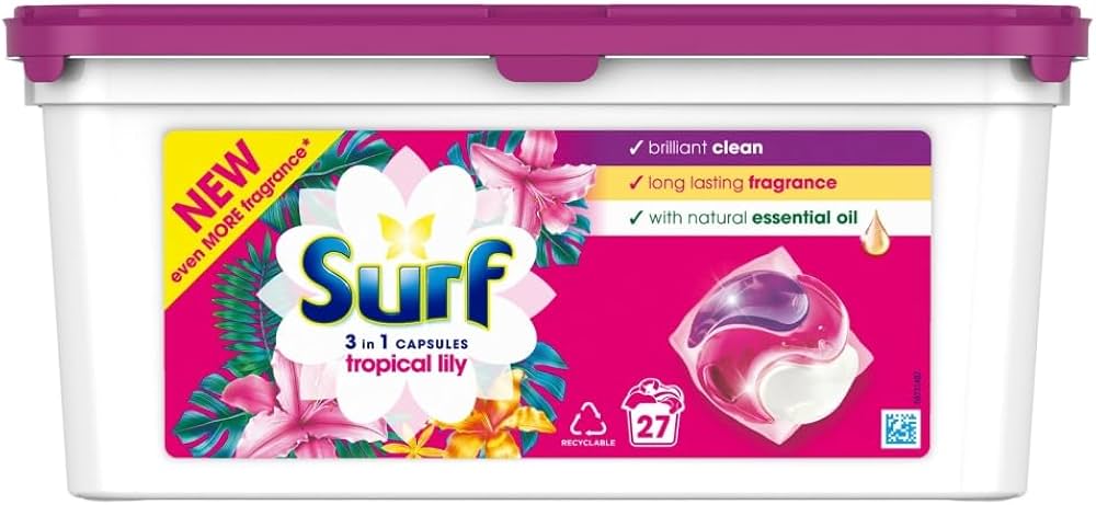 Surf Tropical Lily 3 in 1 Capsules Wascapsules nog meer geur* voor briljant schoon wasgoed elke keer 27 wasbeurten