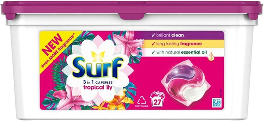 Surf Tropical Lily 3 in 1 Capsules Wascapsules nog meer geur* voor briljant schoon wasgoed elke keer 27 wasbeurten