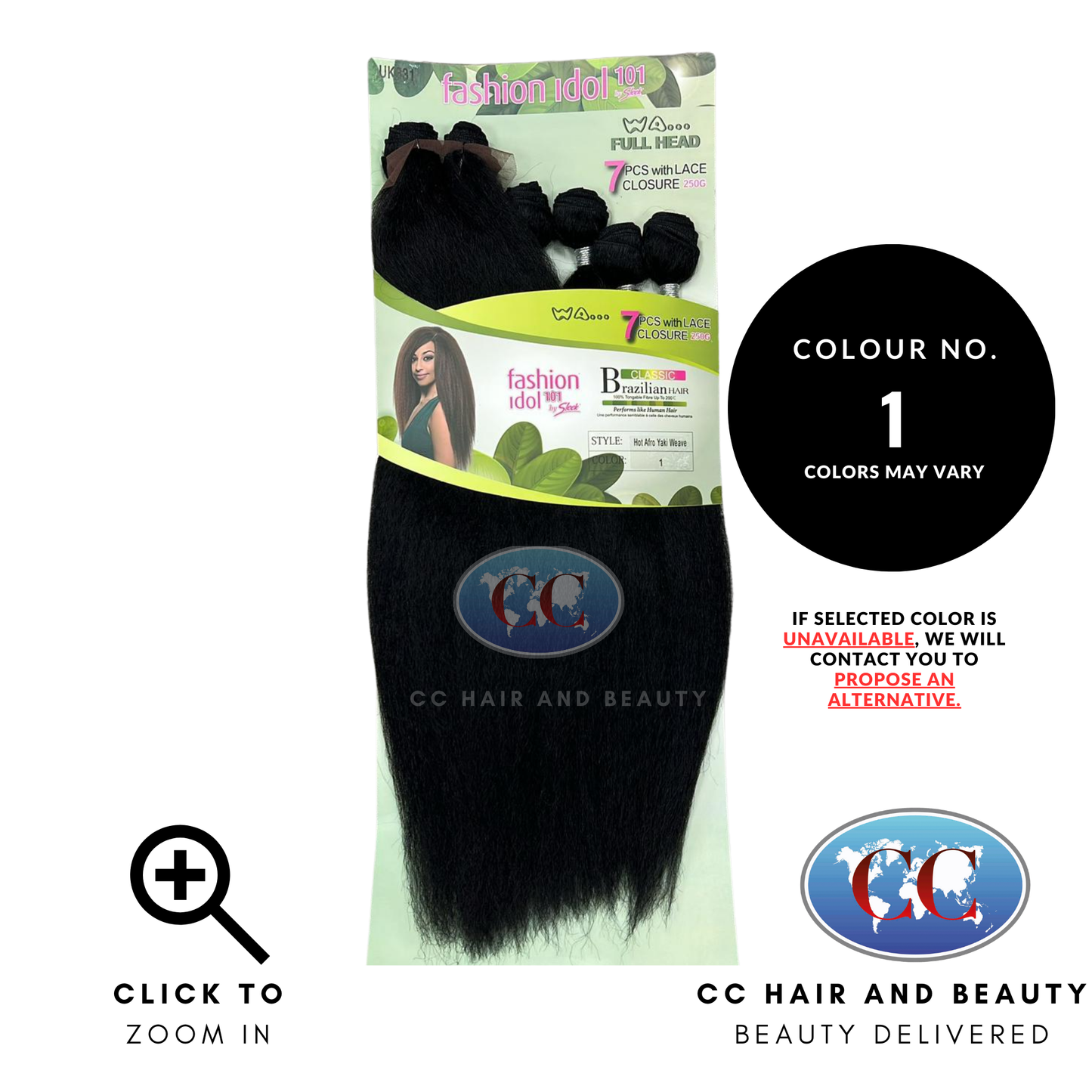 Sleek Fashion Idol Synthetic Weave Hot Afro Yaki Weave 7pcs With Lace Closure 250g-Colour 1