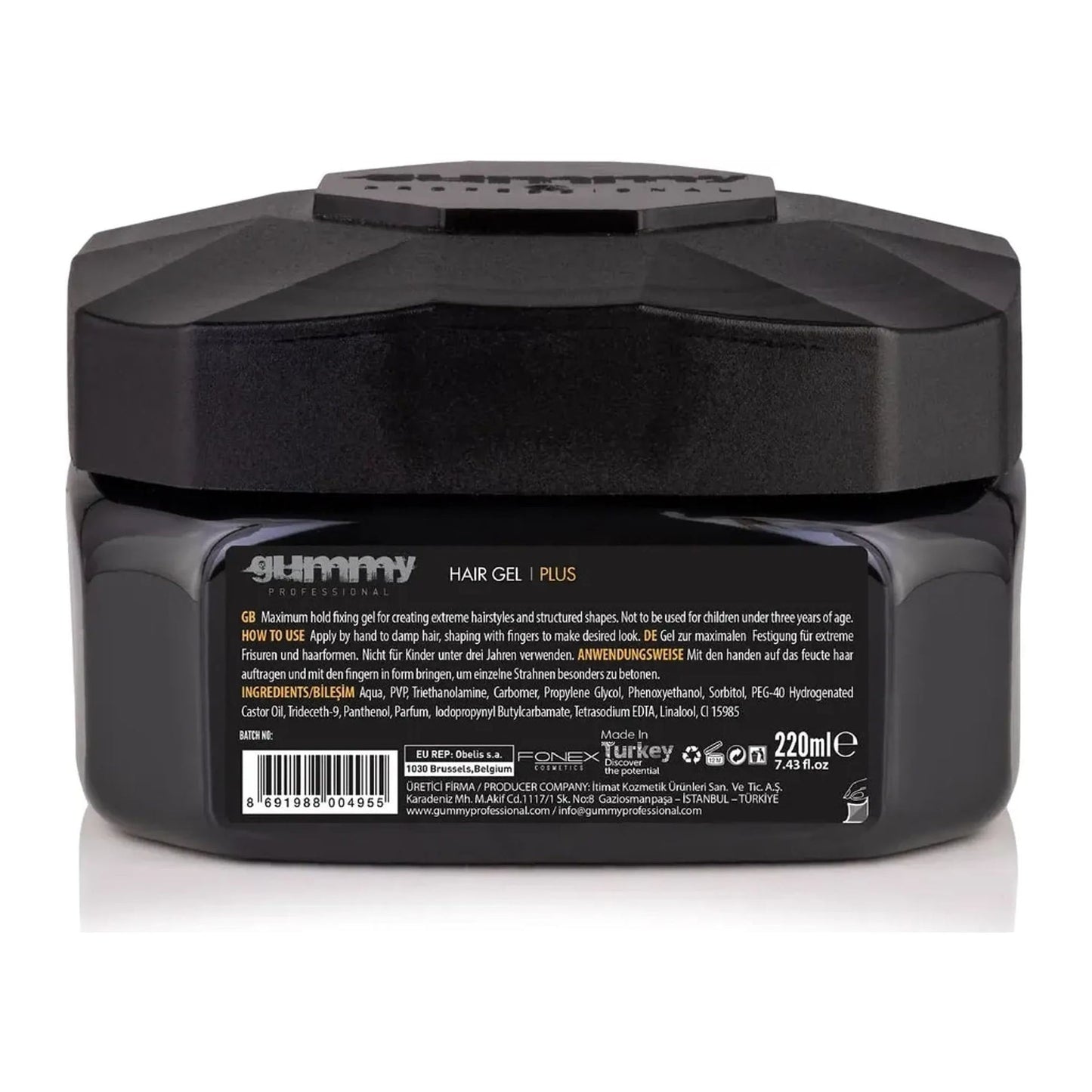 Gummy Professional Maximum Hold Plus alcohol-free hair gel 220ml tub for afro and curly hair