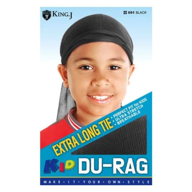 King.J Kids Extra Long Tie Durag - Black 051 | Shop at CC Hair & Beauty UK