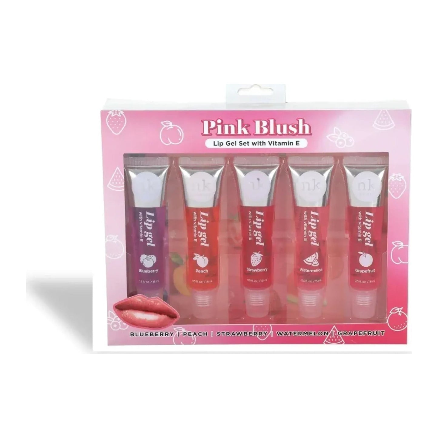 Nicka K New York Pink Blush Lip Gel Collection set of five 15ml fruity lip gels