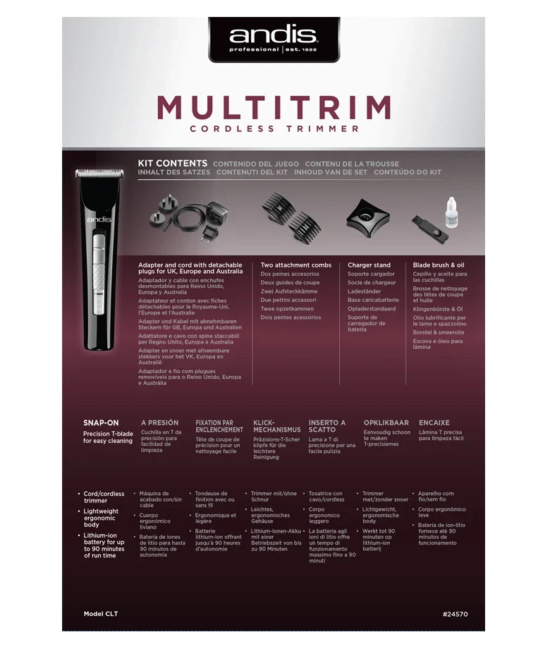 ANDIS PROFESSIONAL MULTITRIM CORDLESS TRIMMER 110-240V - Black - view 3