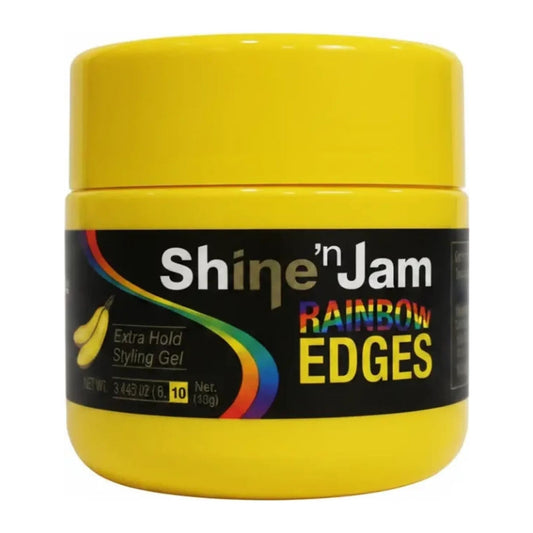 Shine N Jam Rainbow Edges Banana Pudding edge control gel in a 4oz jar