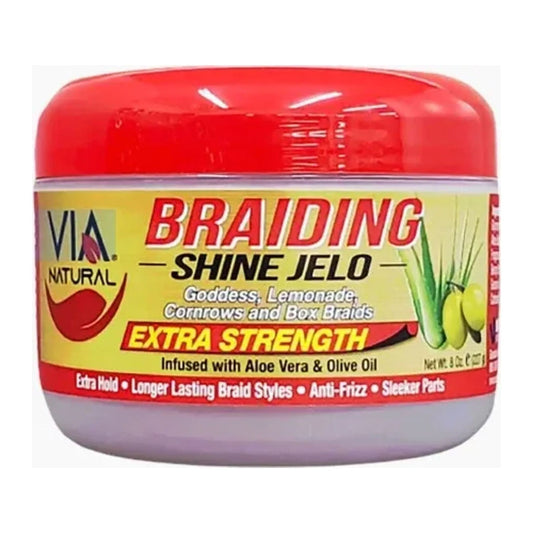 Via Natural Braiding Shine Jelo Extra Strength braiding gel in 16oz tub for sleek cornrows and box braids
