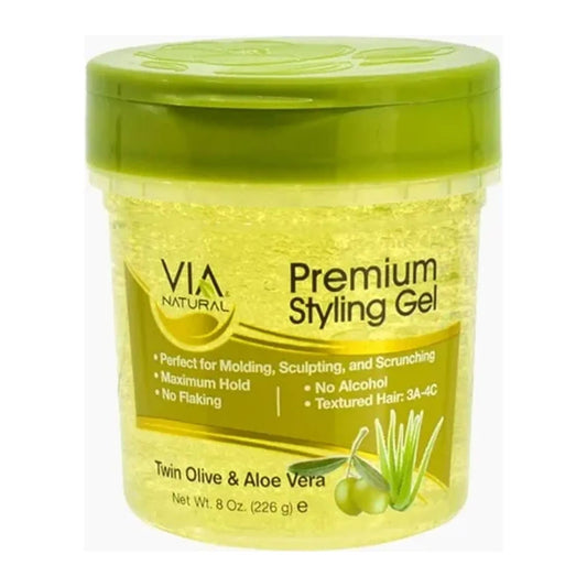 Via Natural Premium Styling Gel with Olive Oil and Aloe Vera 8oz jar for afro and textured hair