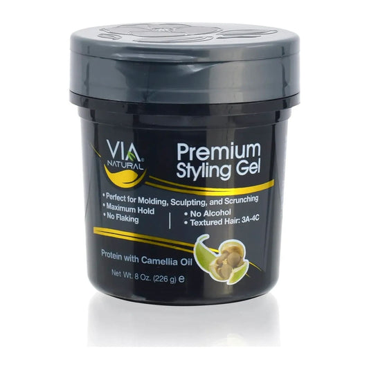 Via Natural Premium Styling Gel with Protein and Camellia Oil 8oz jar for textured hair