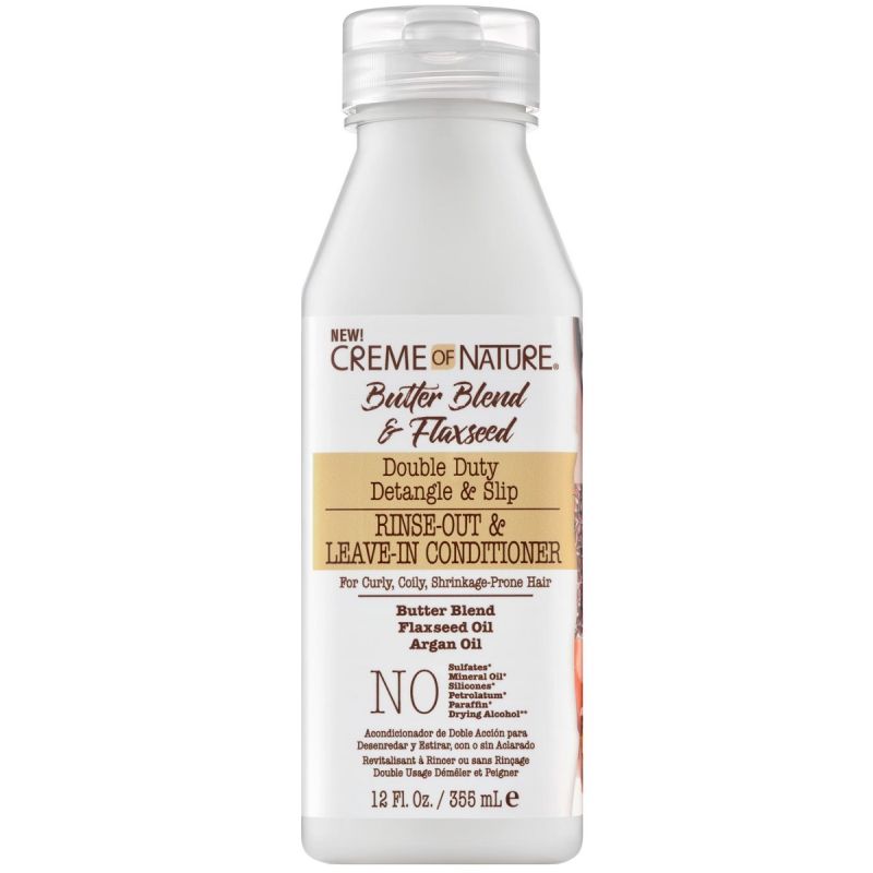 Creme of Nature Butter Blend & Flaxseed Double Duty Detangle & Slip Rinse-Out & Leave-In Conditioner - 12 oz