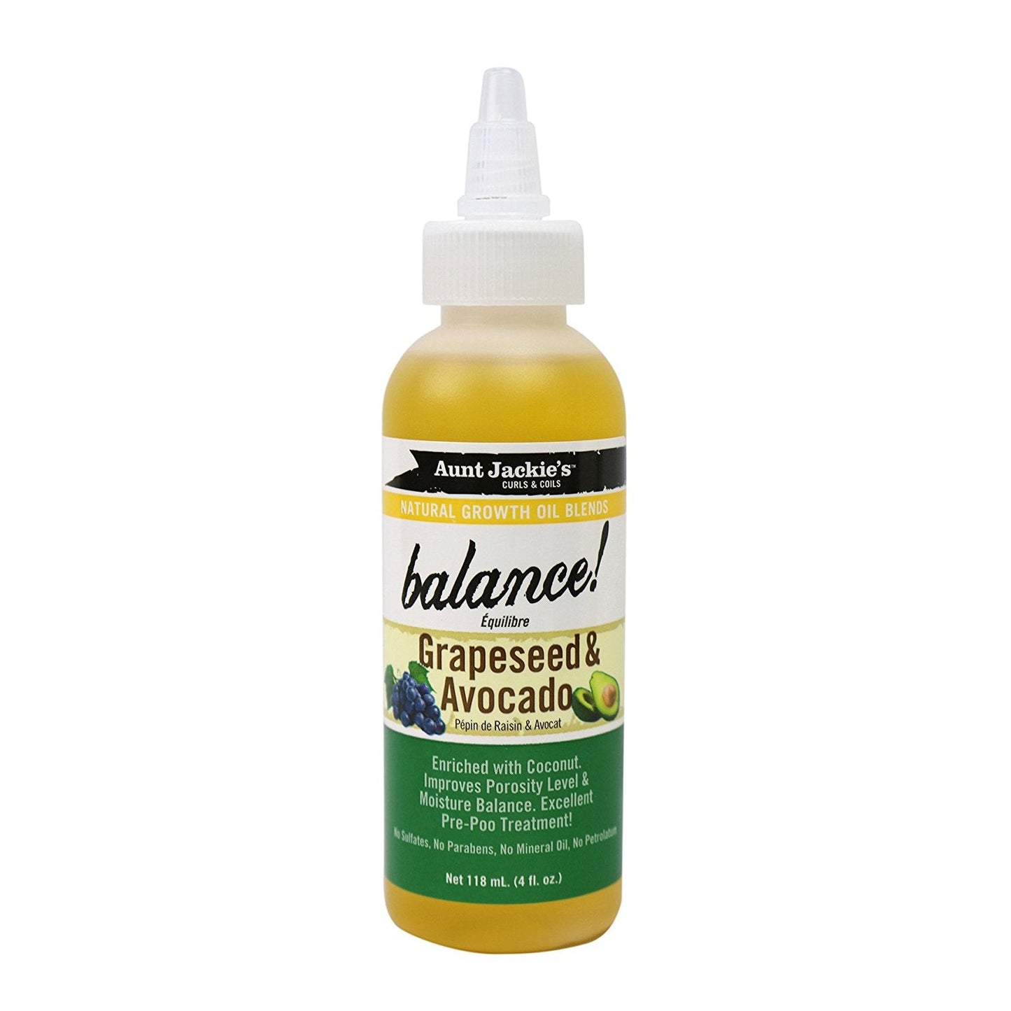 Aunt Jackie's Curls And Coils Natural Growth Oil Blends Balance Grapeseed And Avocado 4 Oz