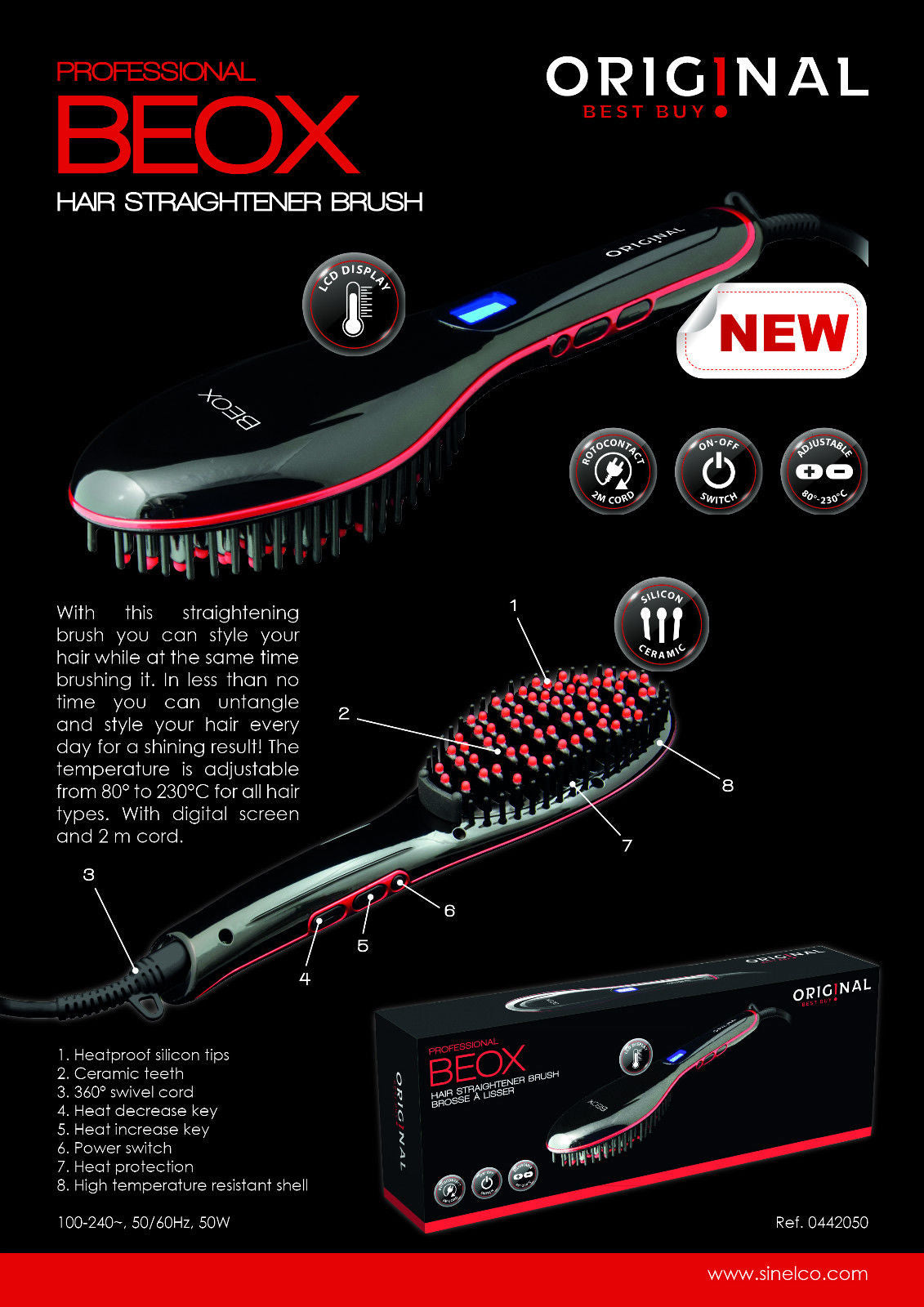 Sibel Beox Hair Straightener Brush - Professional Straightening Brush Max 230°C