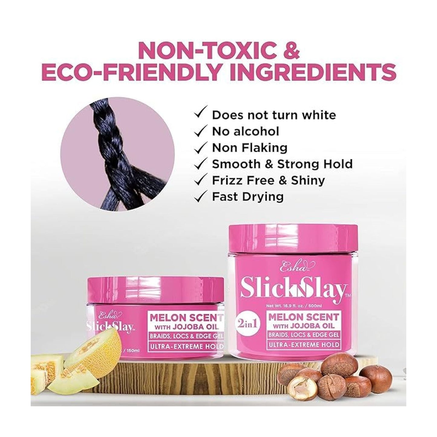 Esha Slick N Slay Melon Scent With Jojoba Oil Braiding Gel 3In1 Braid And Edge Gel - available online | CC Hair & Beauty UK