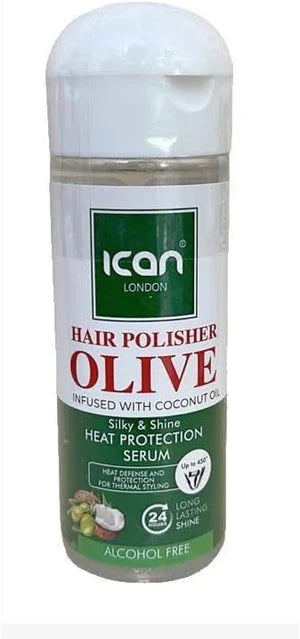 ICAN London Hair Polisher Olive Oil Infused With Coconut Oil Heat protection Serum 7OZ | Shop at CC Hair & Beauty UK