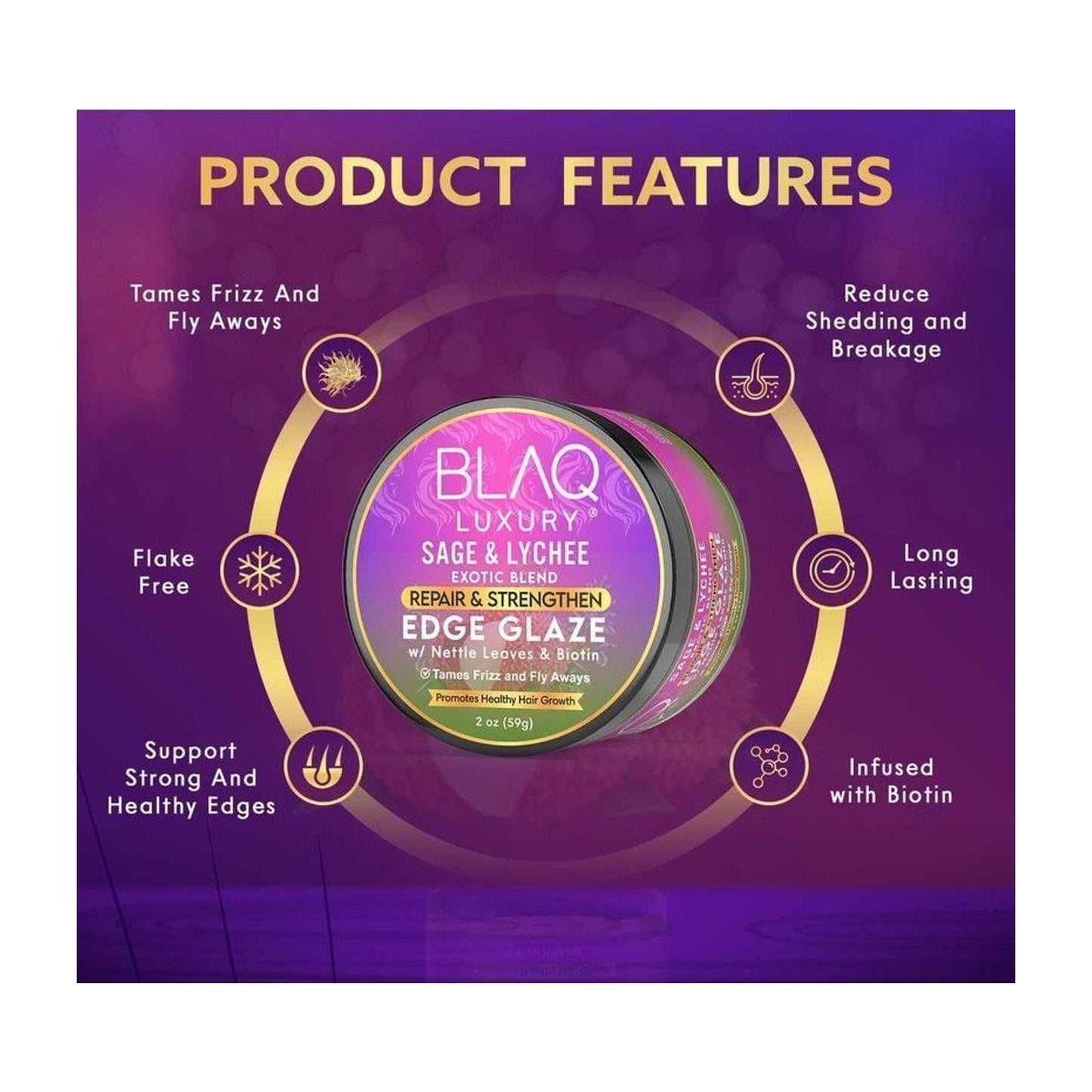 Blaq Luxury Sage & Lychee Repair and Strengt Edge Glaze - 2oz - available online | CC Hair & Beauty UK