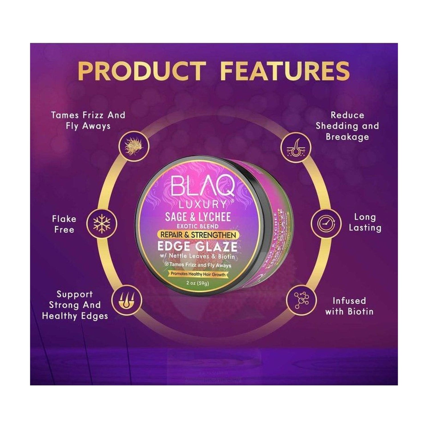 Blaq Luxury Sage & Lychee Repair and Strengt Edge Glaze - 2oz - available online | CC Hair & Beauty UK