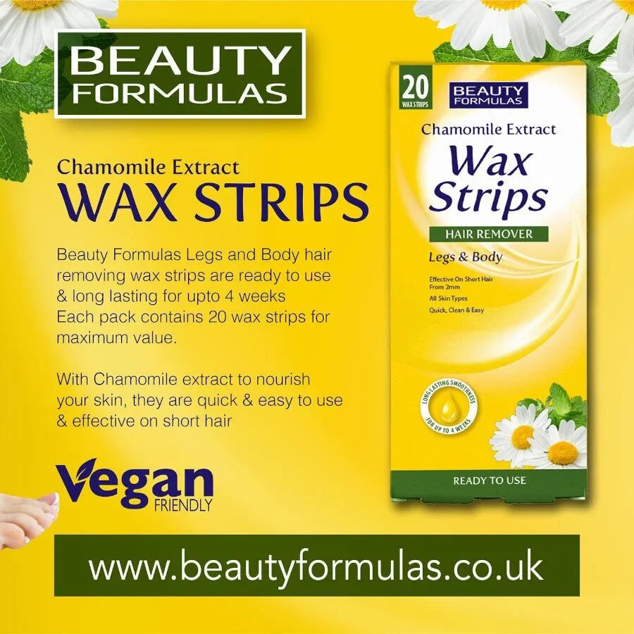 Beauty Formulas Chamomile Legs & Body Wax Strips - 20 Strips - product detail | CC Hair & Beauty