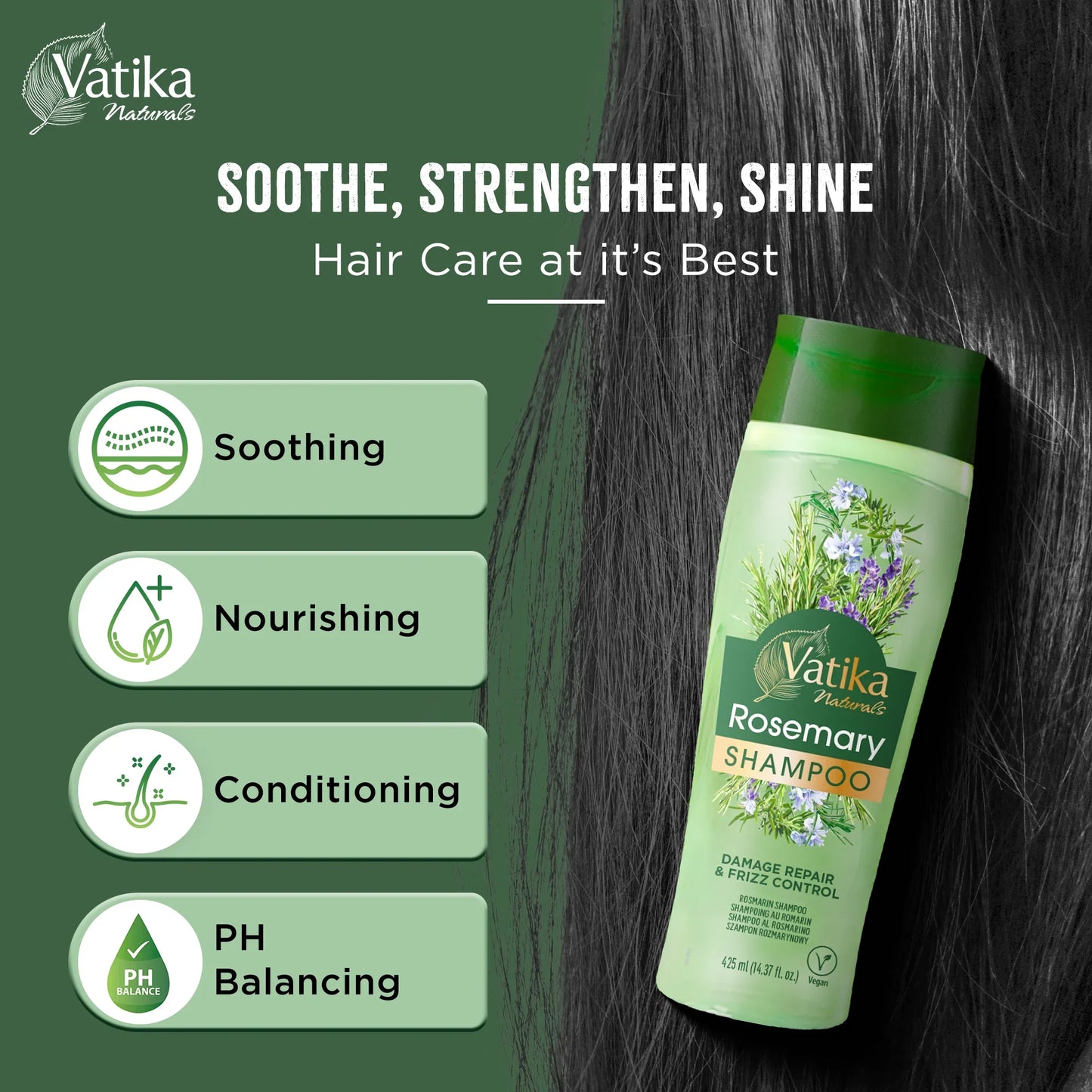 Vatika Natural Rosemary shampoo, 425 ml | CC Hair & Beauty UK