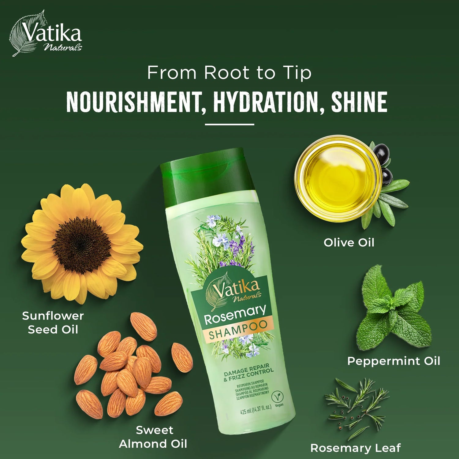 Vatika Natural Rosemary shampoo, 425 ml | CC Hair & Beauty UK