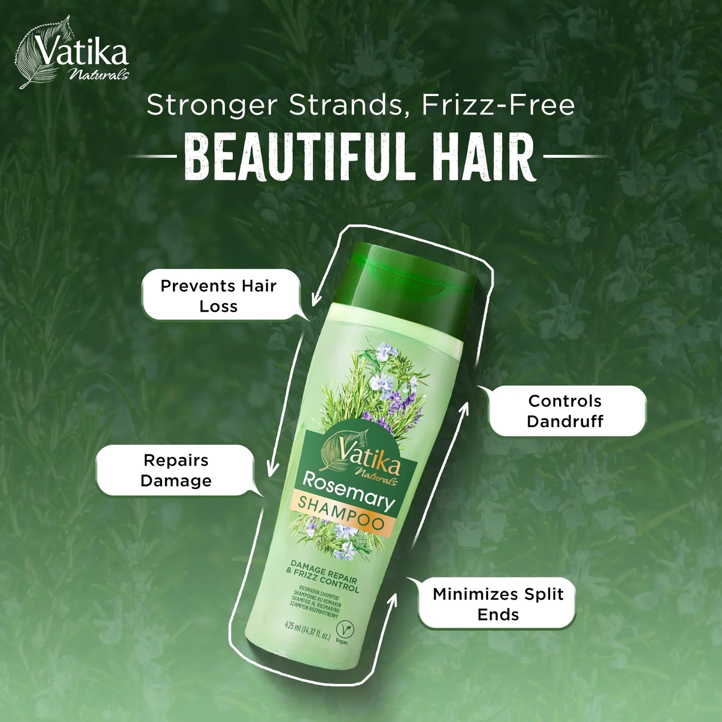 Vatika Natural Rosemary shampoo, 425 ml | CC Hair & Beauty UK
