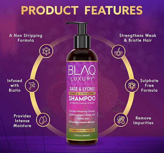 Blaq Luxury Sage & Lychee Repair & Strenghten Shampoo 355ml - view 2