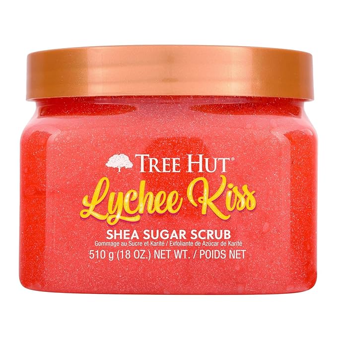 Tree Hut Lychee Shea Sugar Scrub, Exfoliating, Hydrating & Moisturizing Body Scrub 18oz