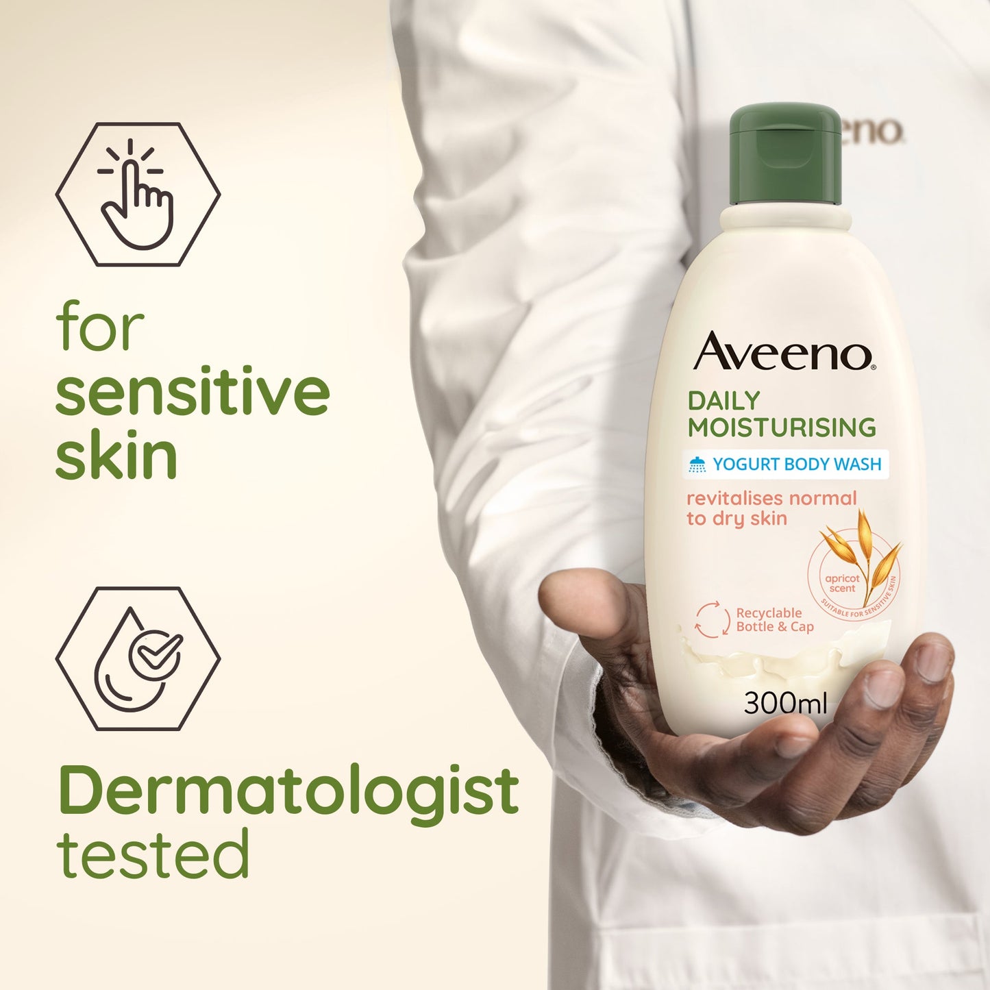 Aveeno Daily Moisturising Yogurt Body Wash Apricot & Honey Scent 300ml | CC Hair & Beauty UK