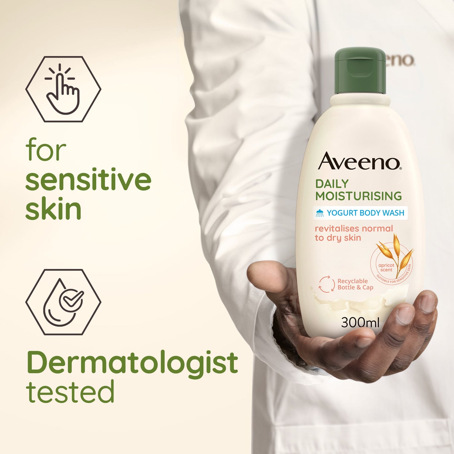 Aveeno Daily Moisturising Yogurt Body Wash Apricot & Honey Scent 300ml | CC Hair & Beauty UK
