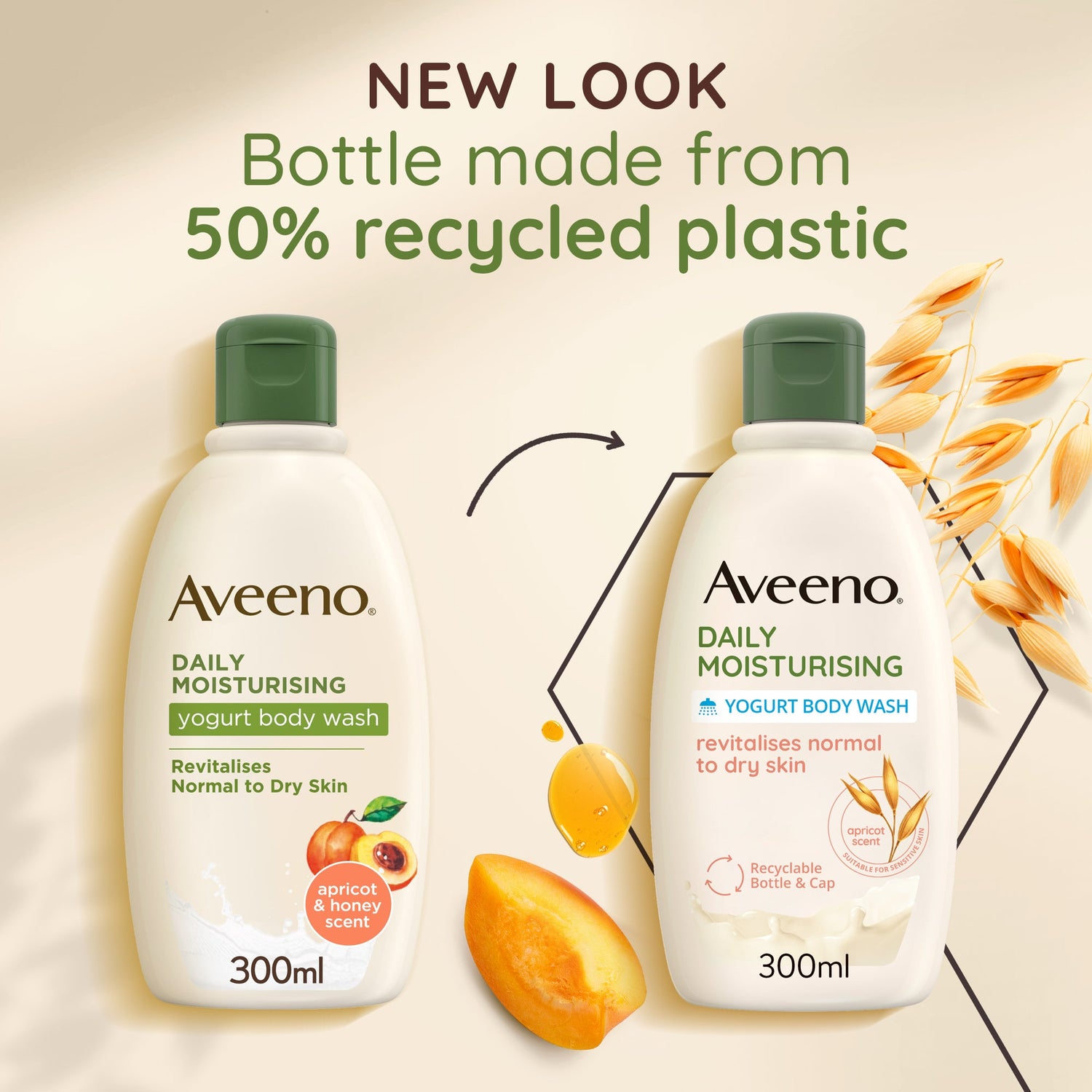 Aveeno Daily Moisturising Yogurt Body Wash Apricot & Honey Scent 300ml | CC Hair & Beauty UK