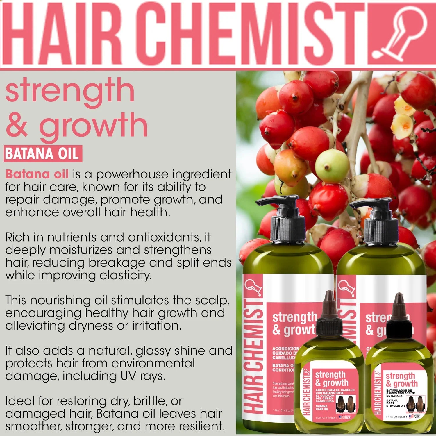 Hair Chemist Strength & Growth Batana Oil Shampoo 33.8 oz | CC Hair & Beauty UK