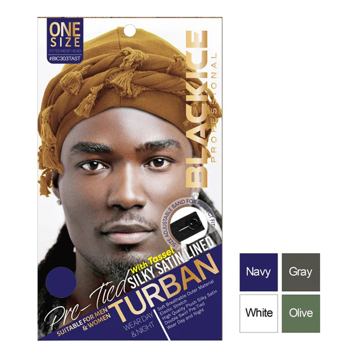 Black Ice Professional Pre-Tied Silky Satin Lined Turban (Navy) #BIC303TAST | Shop at CC Hair & Beauty UK