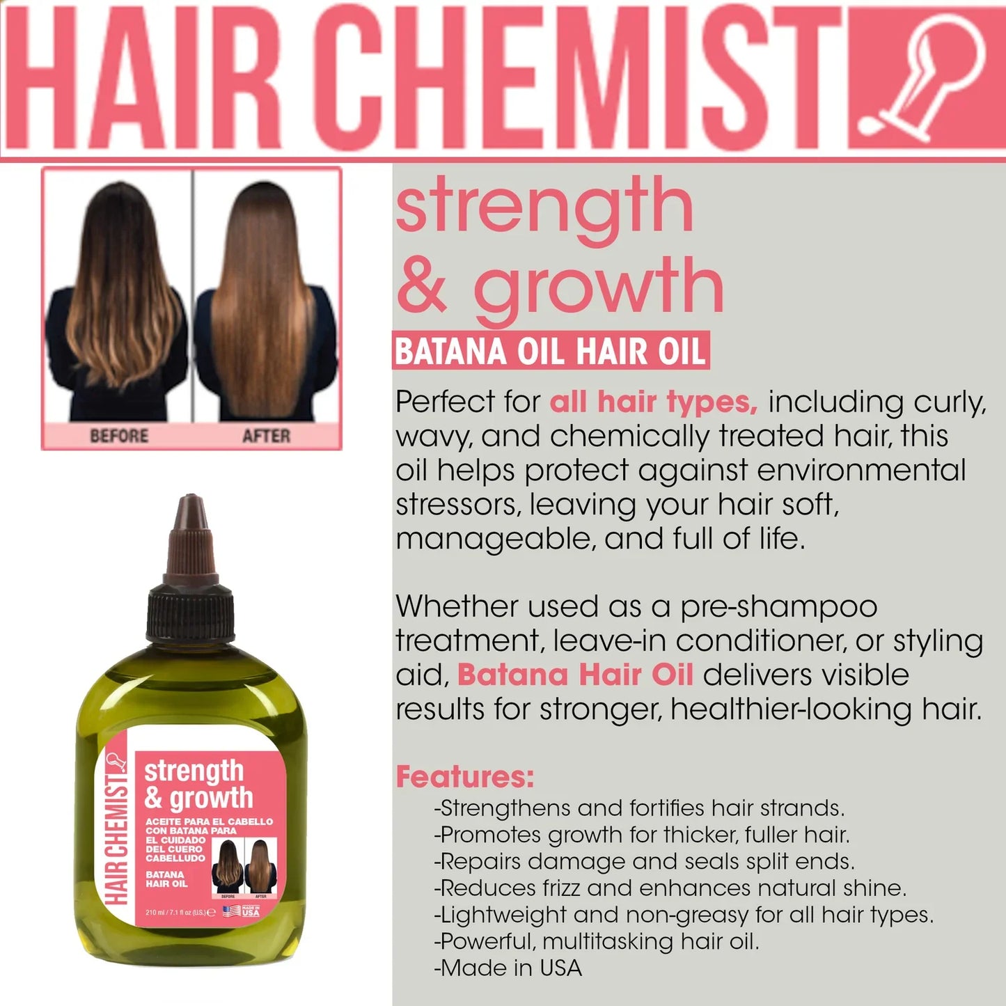 Hair Chemist Strength & Growth Batana Hair Oil 7.1 oz. | CC Hair & Beauty UK