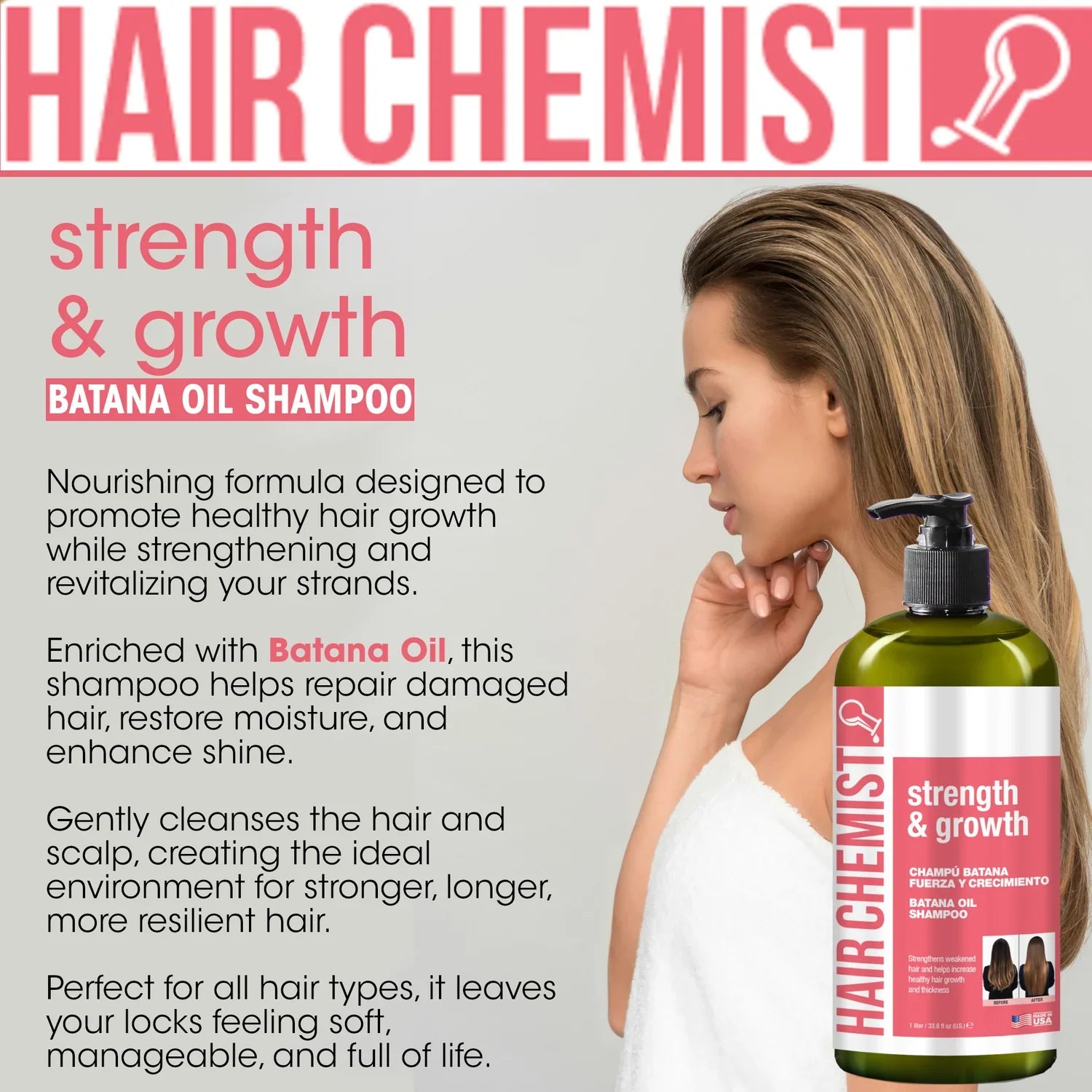 Hair Chemist Strength & Growth Batana Oil Shampoo 33.8 oz | CC Hair & Beauty UK