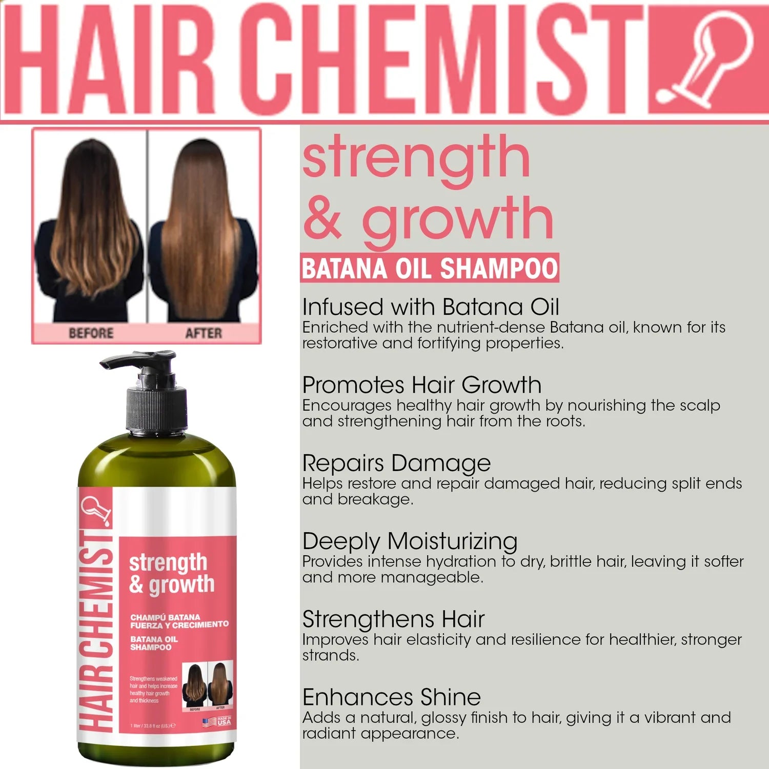 Hair Chemist Strength & Growth Batana Oil Shampoo 33.8 oz | CC Hair & Beauty UK