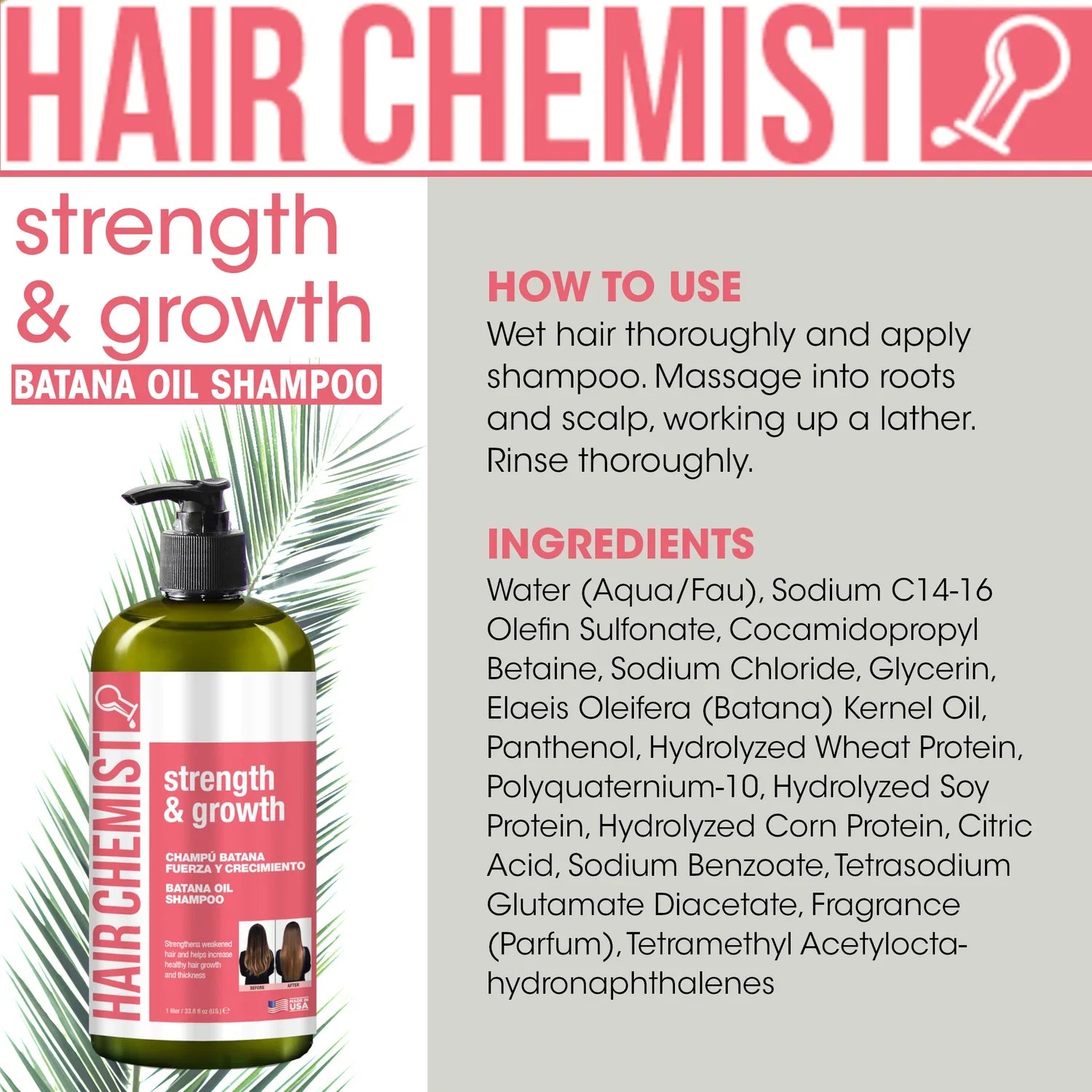 Hair Chemist Strength & Growth Batana Oil Shampoo 33.8 oz | CC Hair & Beauty UK