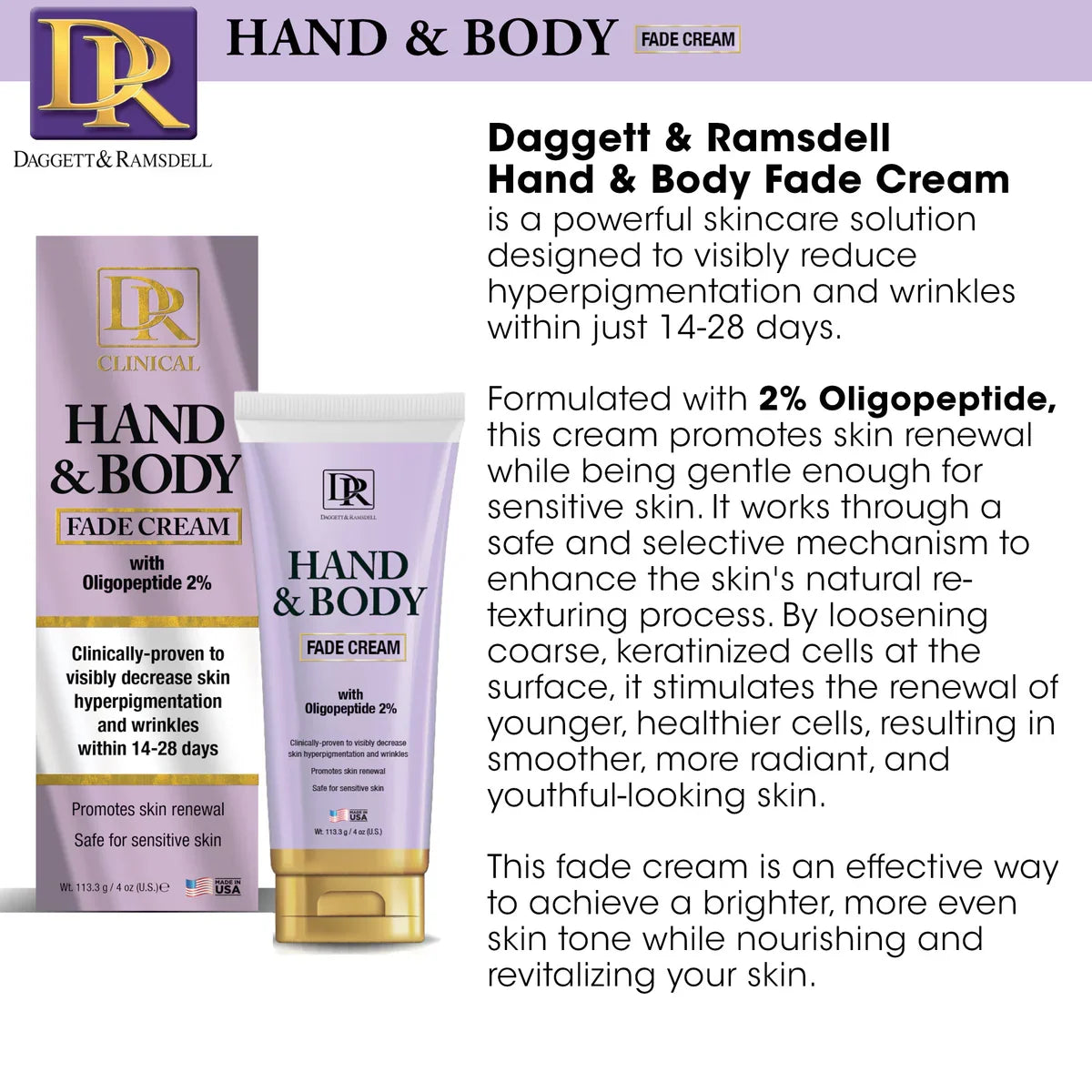 Daggett & Ramsdell Hand and Body Fade Cream with Oligopeptide 2% 4oz - view 2