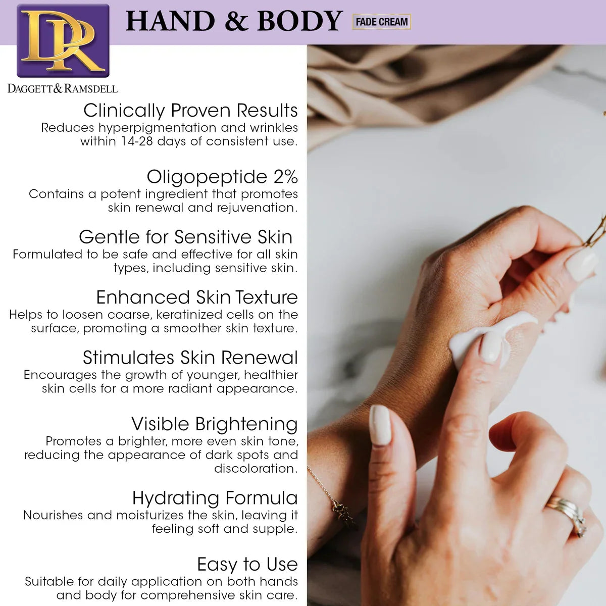 Daggett & Ramsdell Hand and Body Fade Cream with Oligopeptide 2% 4oz - view 3