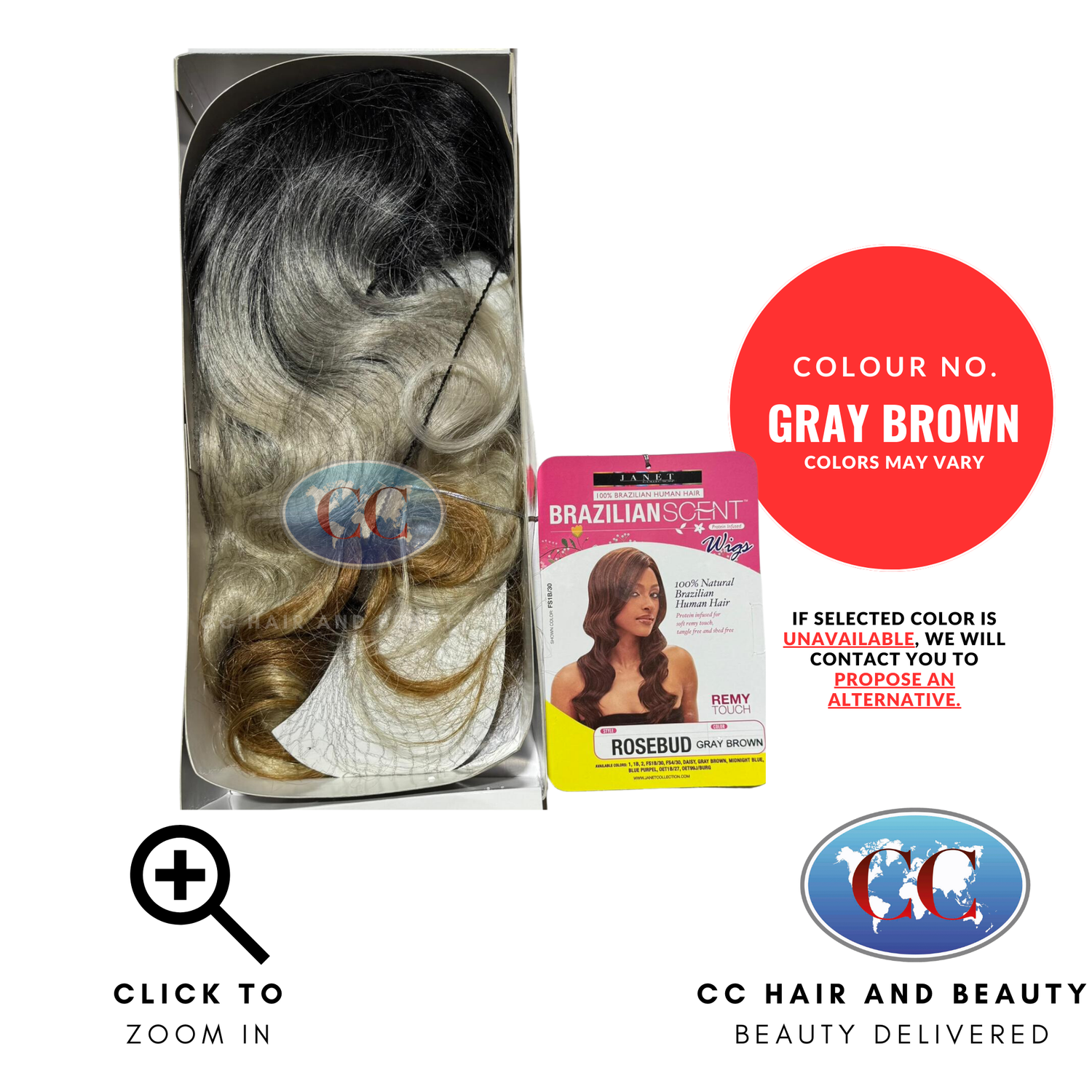 Janet Collection Human Hair Blend Lace Front Wig Brazilian Scent - Rosebud-Colour GRAY BROWN