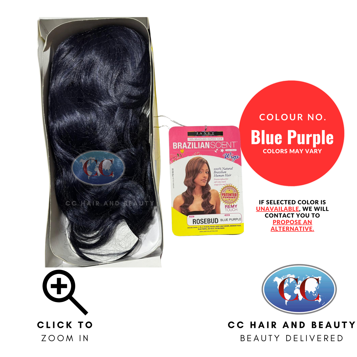 Janet Collection Human Hair Blend Lace Front Wig Brazilian Scent - Rosebud-Colour BLUE PURPLE