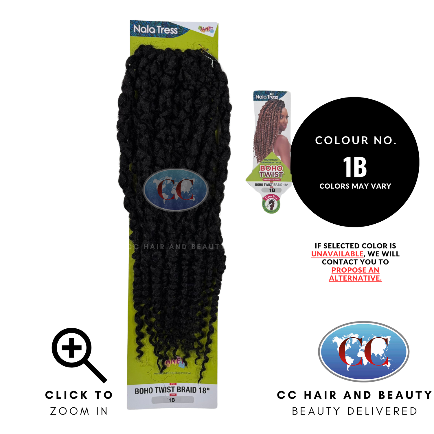 Janet Collection Nala Tress Synthetic Crochet Braids -  Boho Twist Braids 18"-Colour 1B