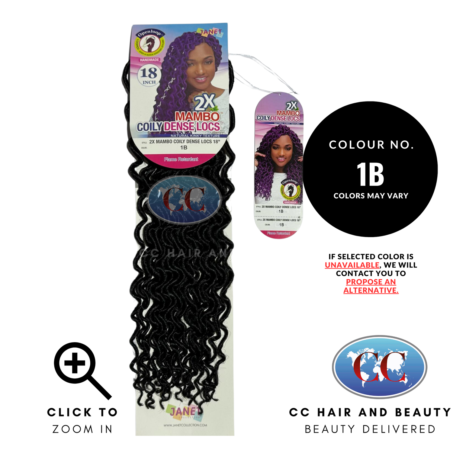 Janet Collection Premium Synthetic Hair - 2x Mambo Natural Coily Dense Locs 18″-Colour 1B