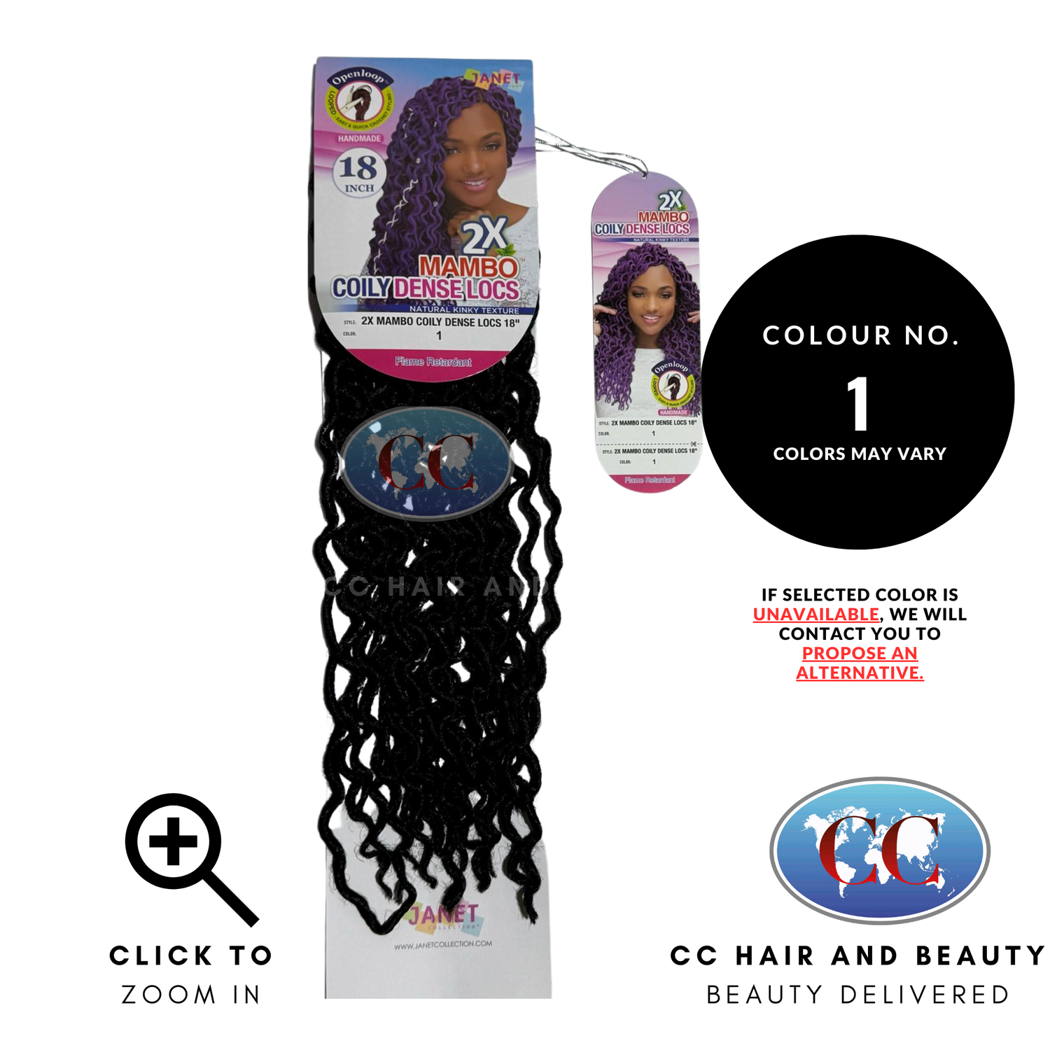 Janet Collection Premium Synthetic Hair - 2x Mambo Natural Coily Dense Locs 18″-Colour 1