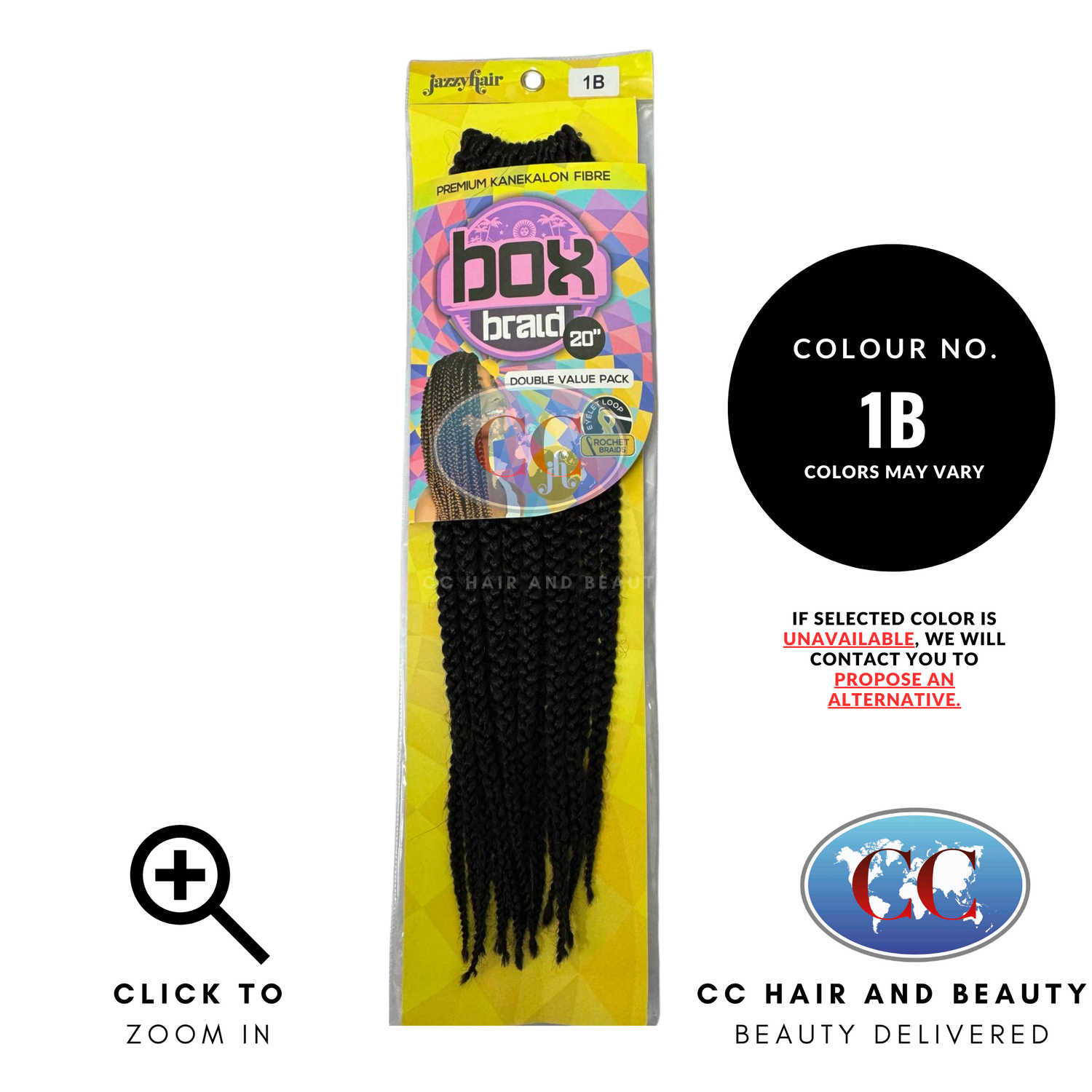 Jazzy Hair Box Braid Crochet Braid - 20"-Colour 1B