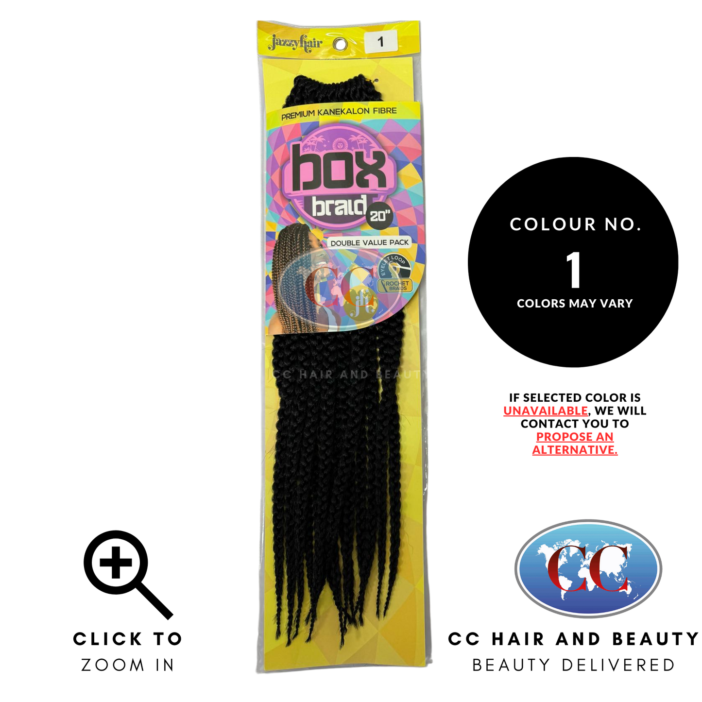 Jazzy Hair Box Braid Crochet Braid - 20"-Colour 1