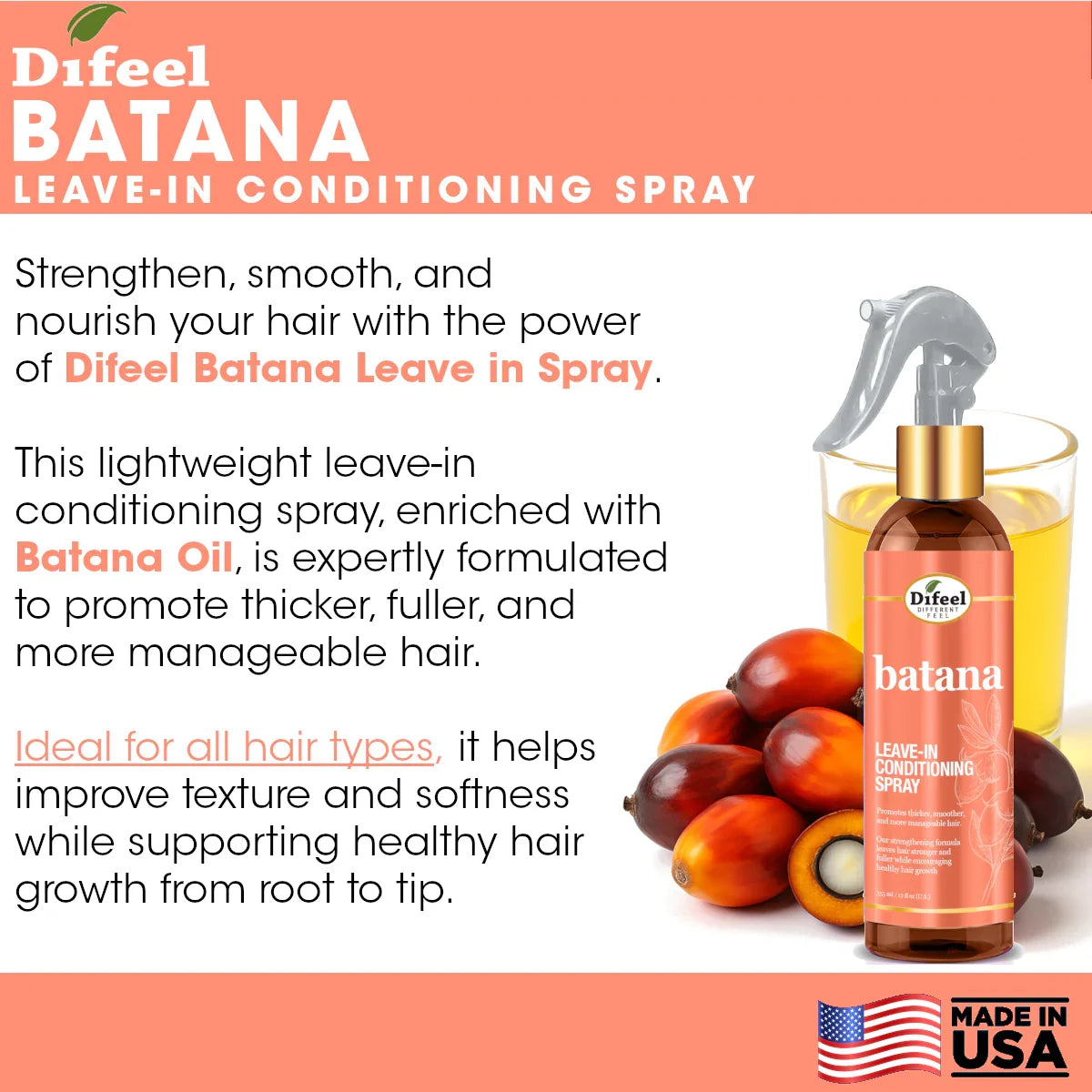 Difeel Batana Leave-in Conditioning Spray 12 oz - available online | CC Hair & Beauty UK