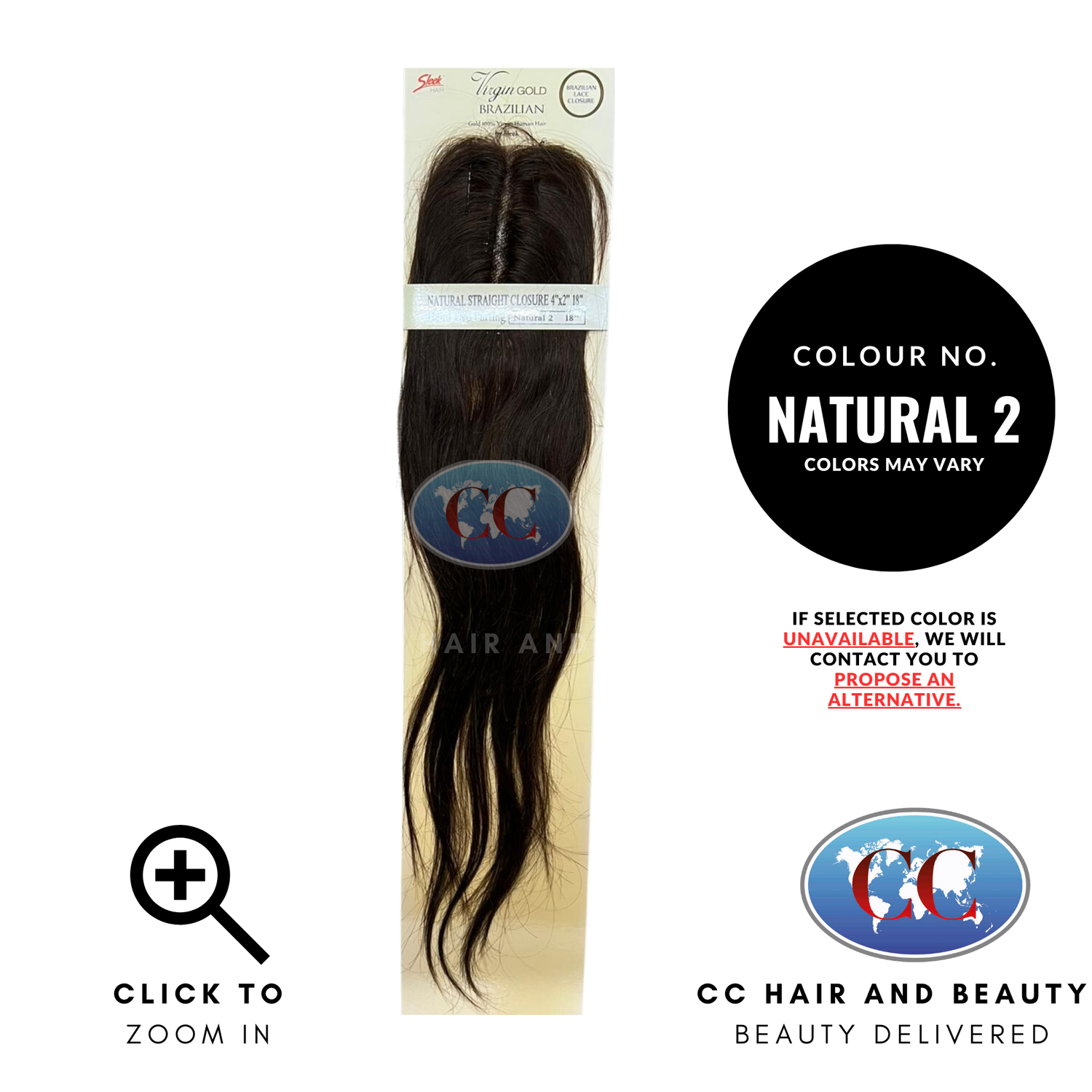 Sleek Hair Gold 100% Virgin Human Hair 4"X 2" Natural Straight Closure 18"-NATURAL  2