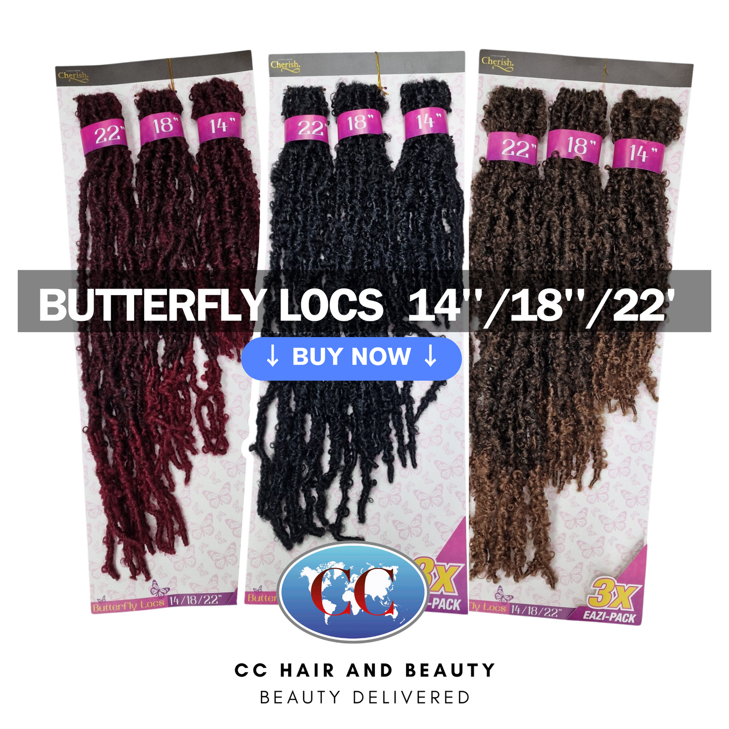 Cherish Butterfly Locs 3X Eazi Pack 14''/18''/22'' | CC Hair & Beauty UK