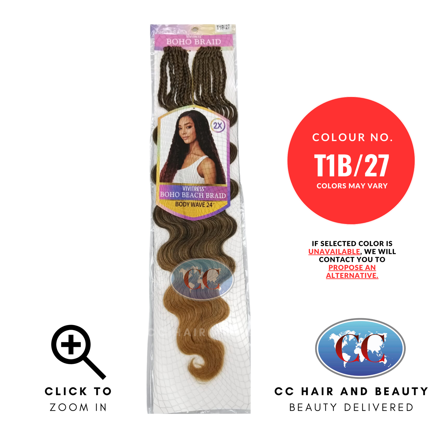 Vivitress Boho Beach Braid Body Wave 24"- colour T1B/27