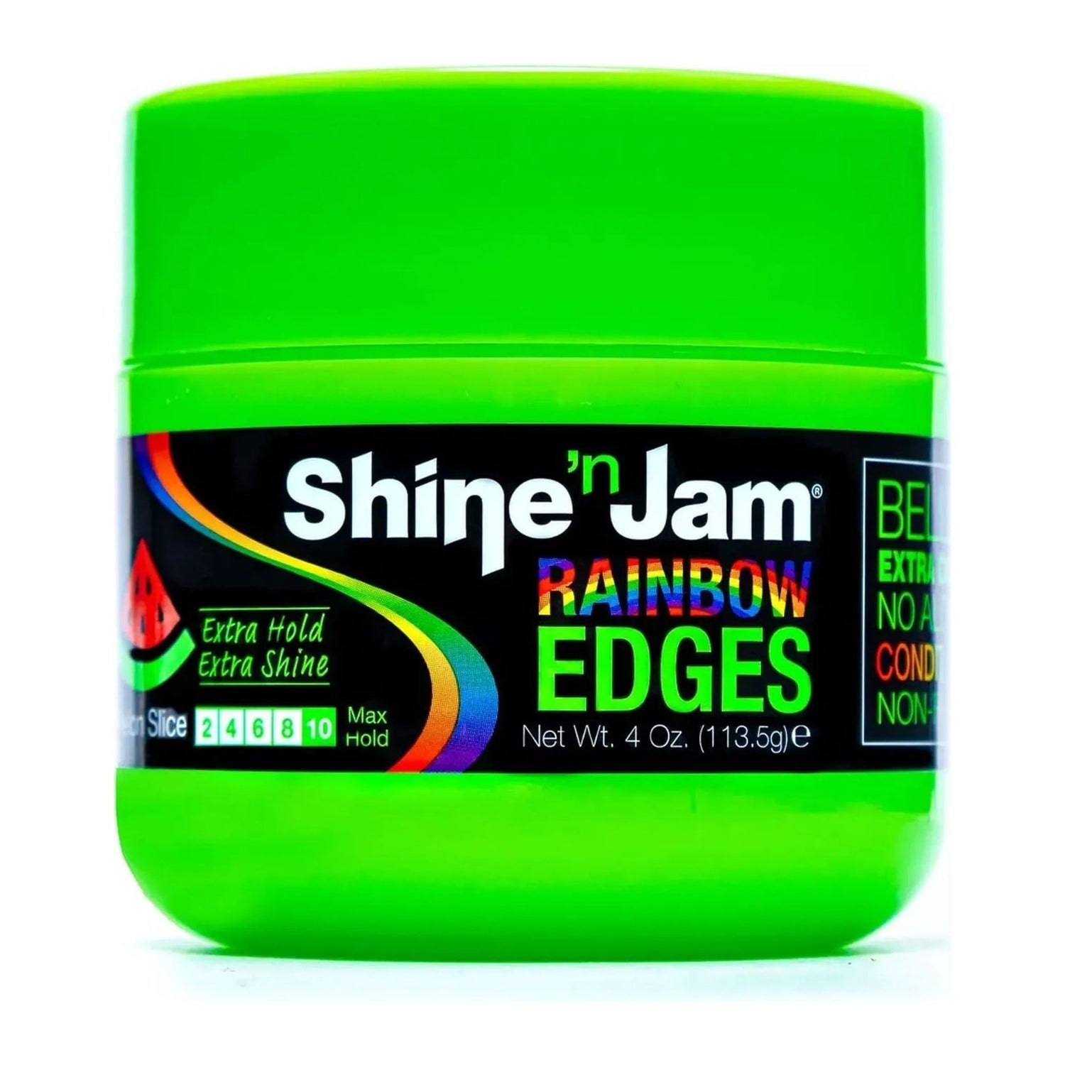 Ampro Shine N Jam Rainbow Edges Melon Slice extra hold edge control gel in a 4oz jar